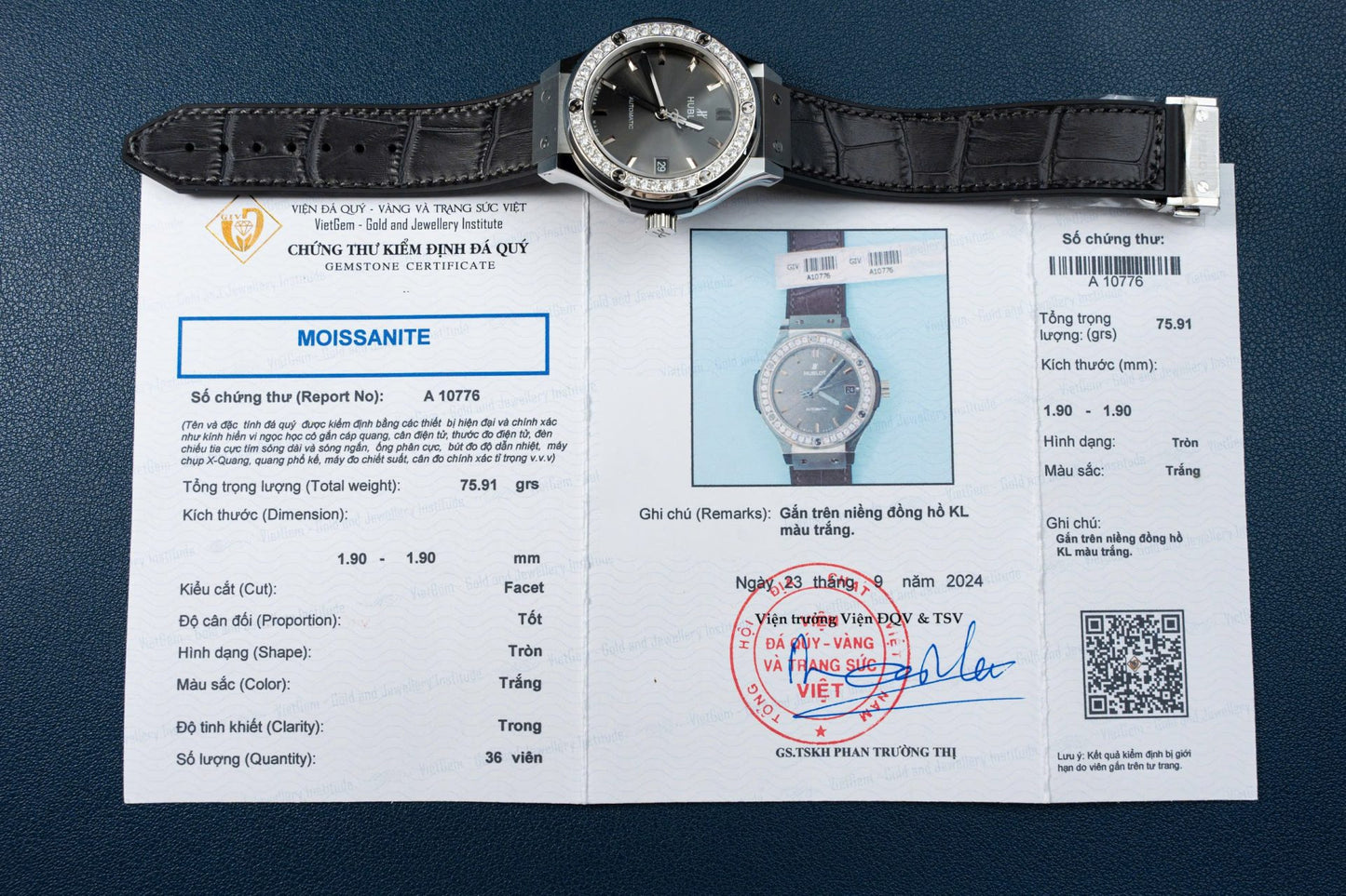 Hublot Classic Fusion Dial Gray Replica Watch Bezel Diamonds Moissanite 38mm