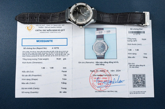 Hublot Classic Fusion Dial Gray Replica Watch Bezel Diamonds Moissanite 38mm