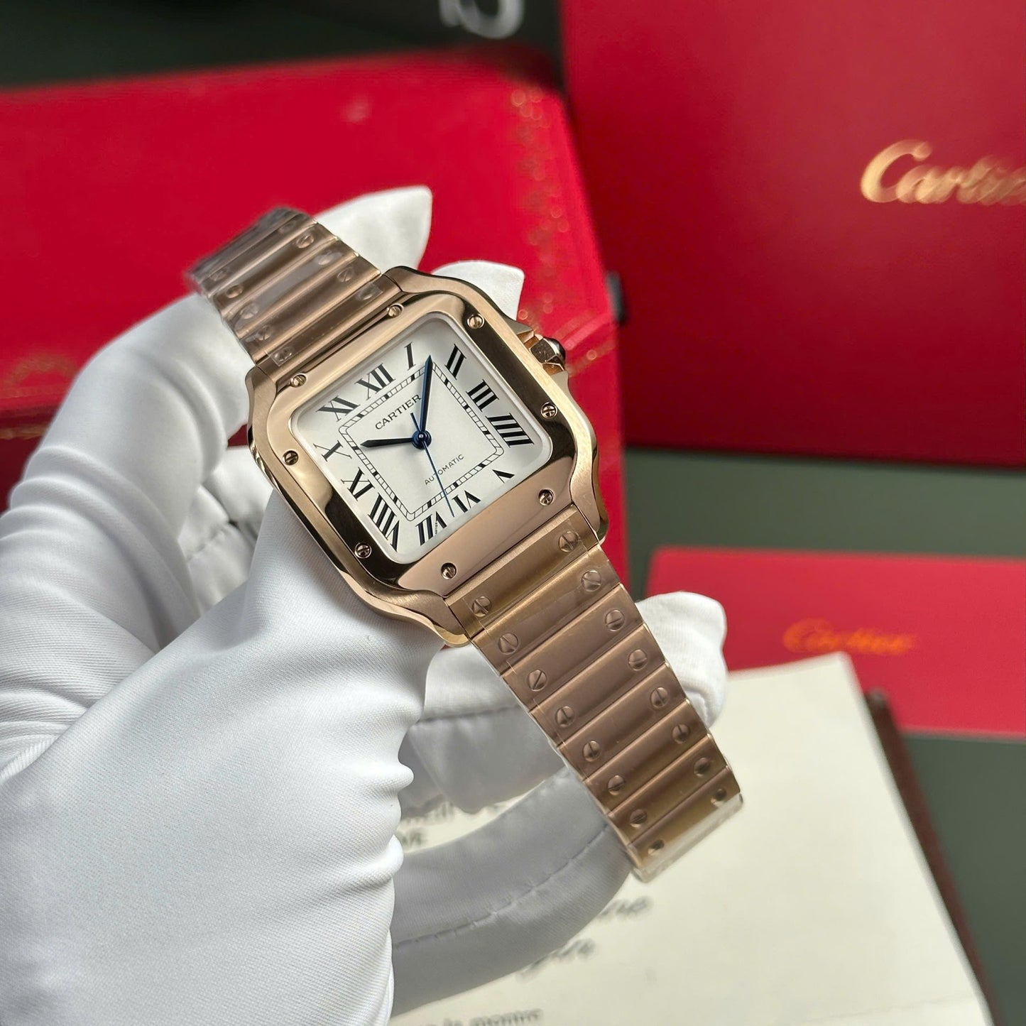 Cartier Santos Rose Gold Replica 11 Watch Dial White BV Factory 35mm