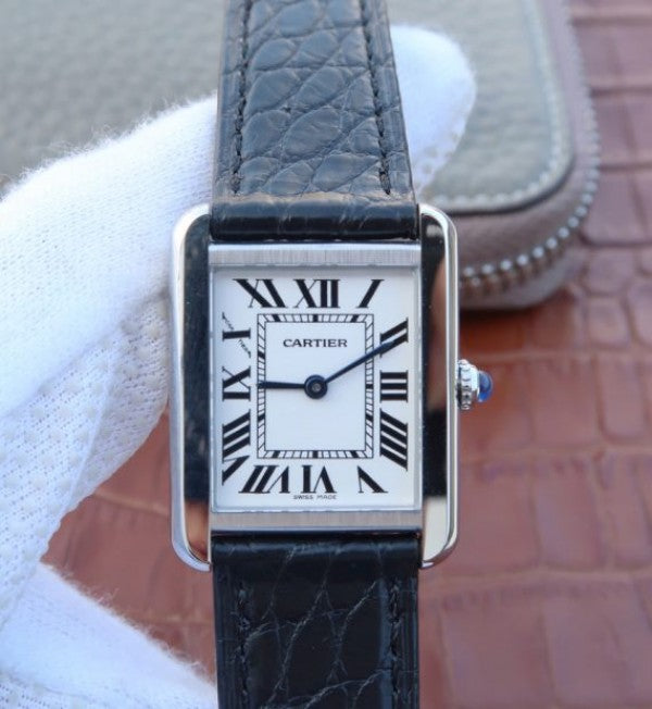 Replica Cartier Tank Solo SS White Dial Black Leather Strap Ronda Quartz