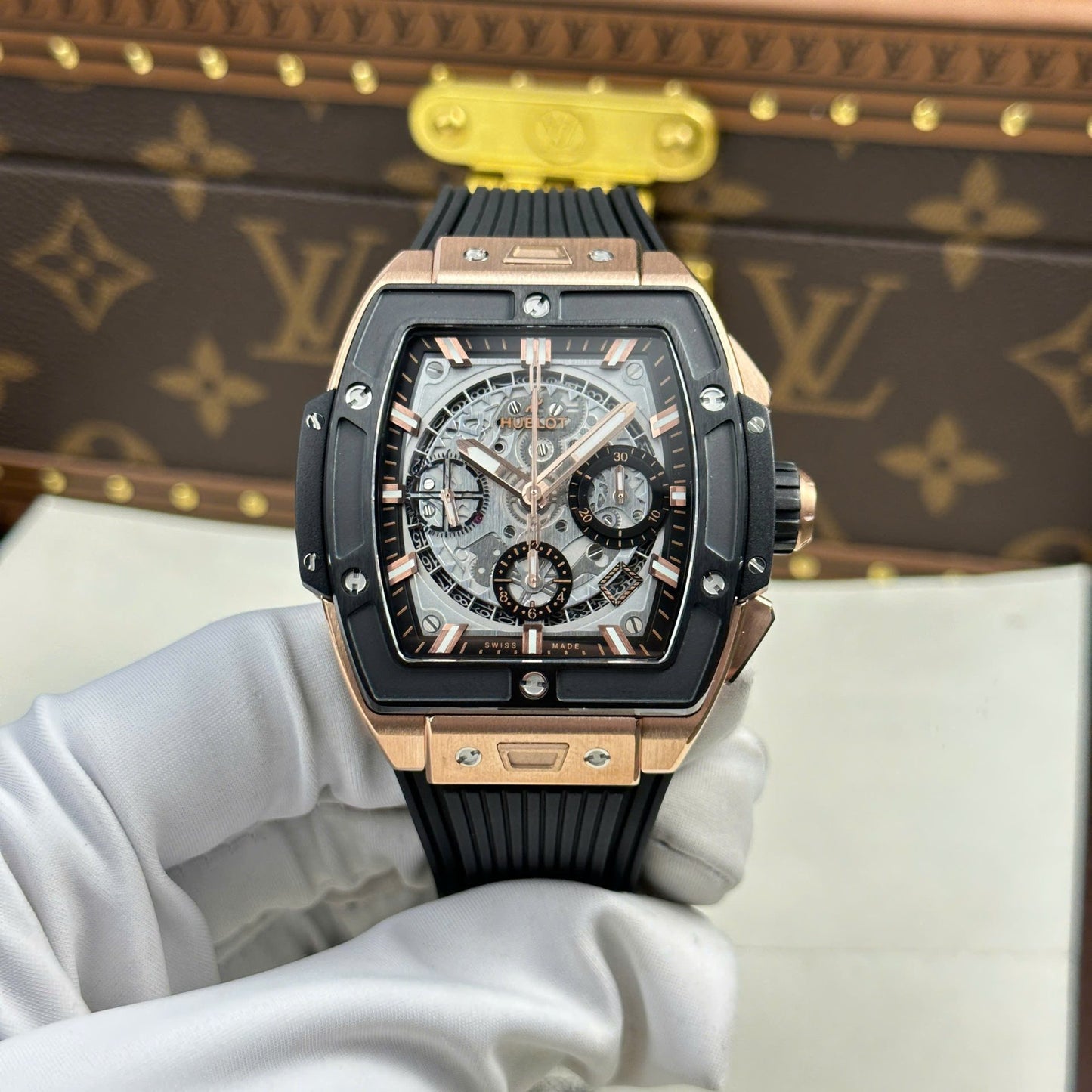 Hublot Spirit Of Big Bang King Gold Replica Watch Bezel Black Ceramic BBF Factory 42mm