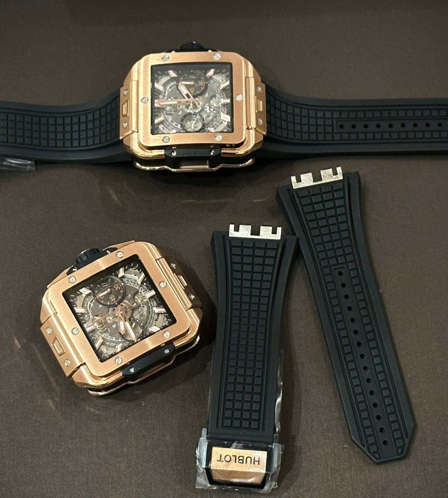 Hublot Big Bang Square Replica Watch Rose Gold Rubber Strap BBF 42mm