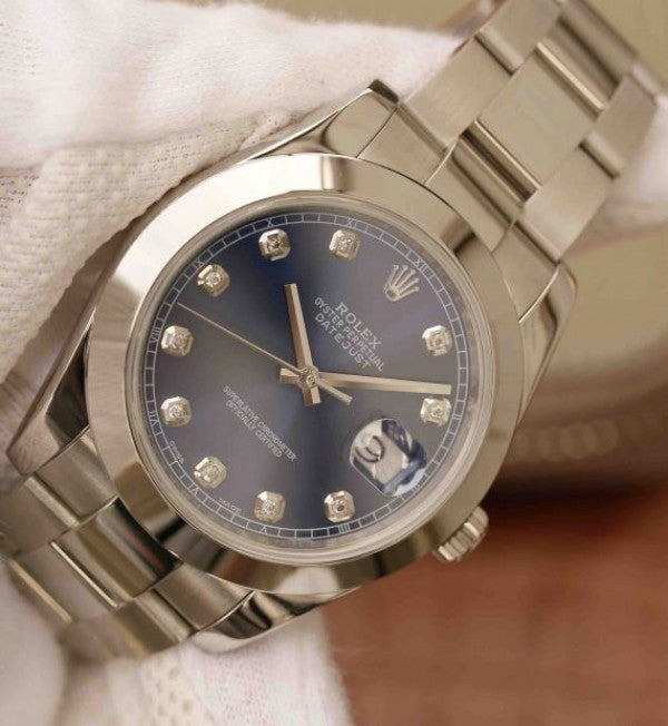 Replica Rolex DateJust 41mm 126300 Noob Blue Dial Diamonds Markers SS Oyster Bracelet A3235