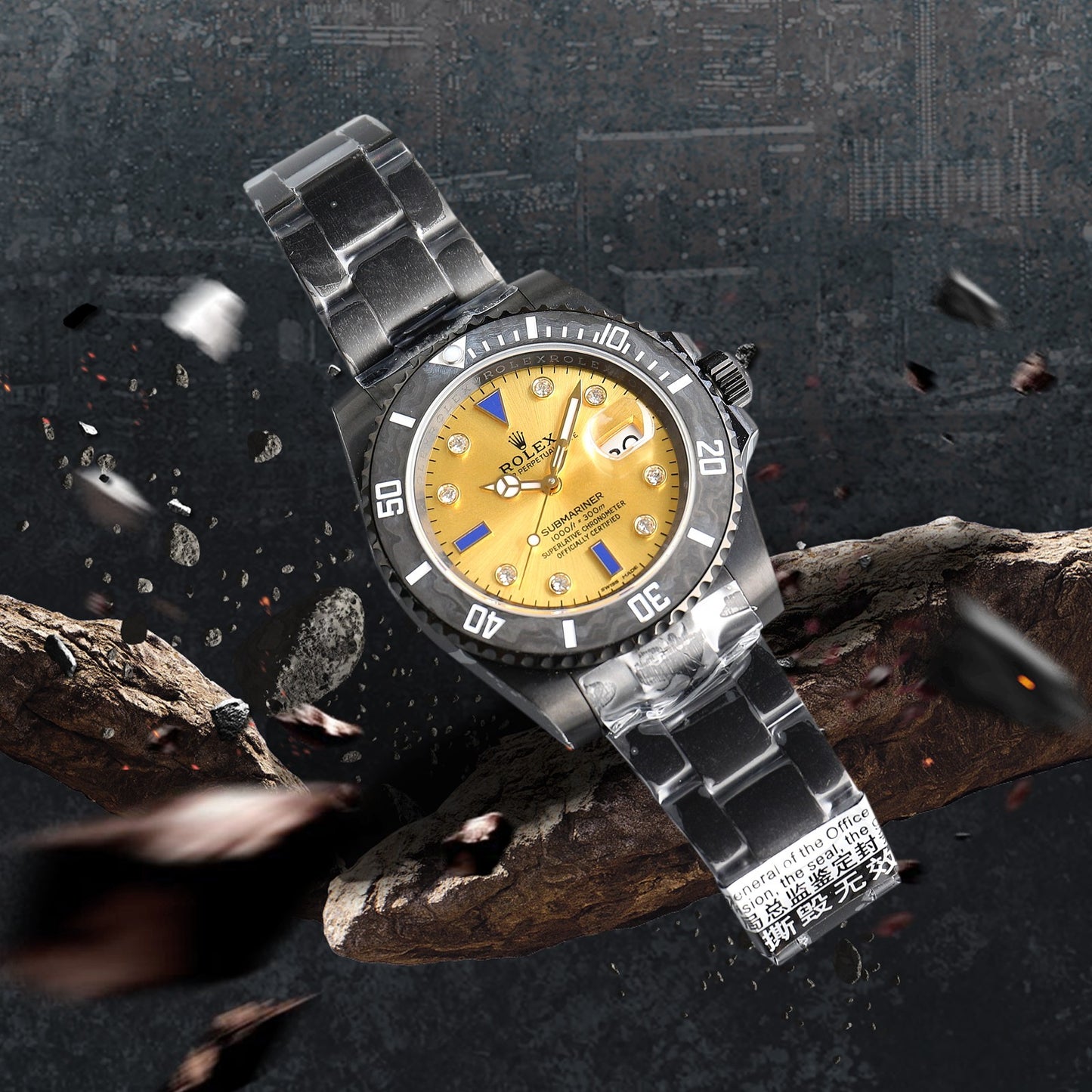 ROLEX Rolex Customized Submariner-Diamond Dial-Carbon Fiber Bezel-Black Gold(1:1 replica)