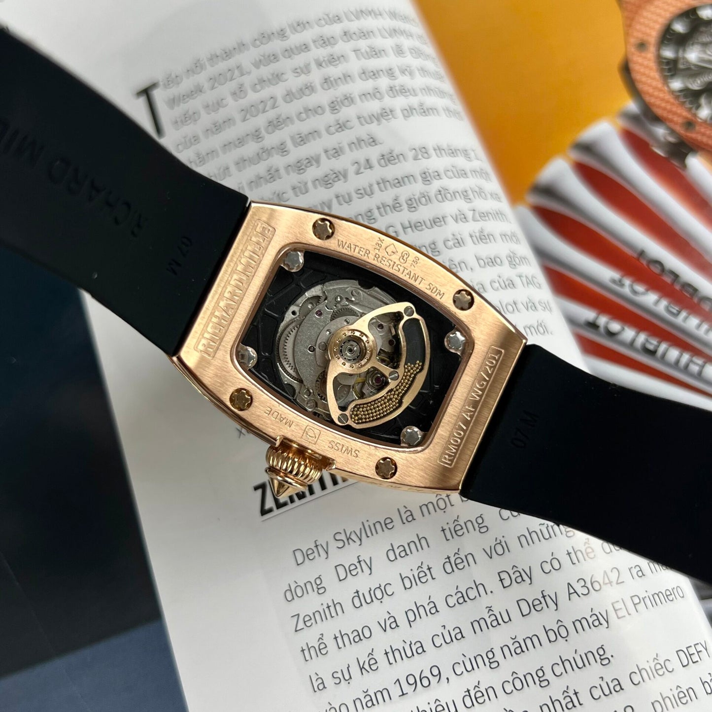 Richard Mille RM007 Replica 1:1 Watch Rose Gold With Full Stone 36mm