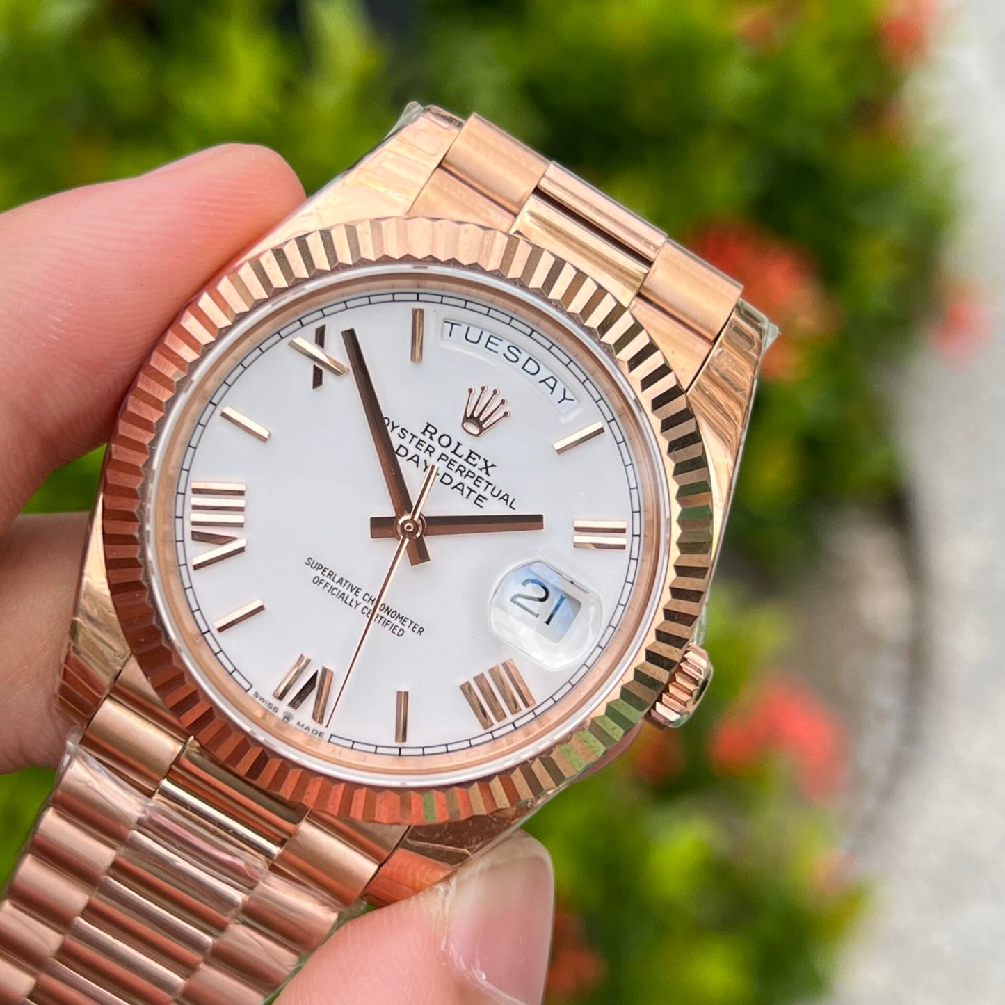Rolex Day-Date Rose Gold Best Replica Watch White Dial 40mm