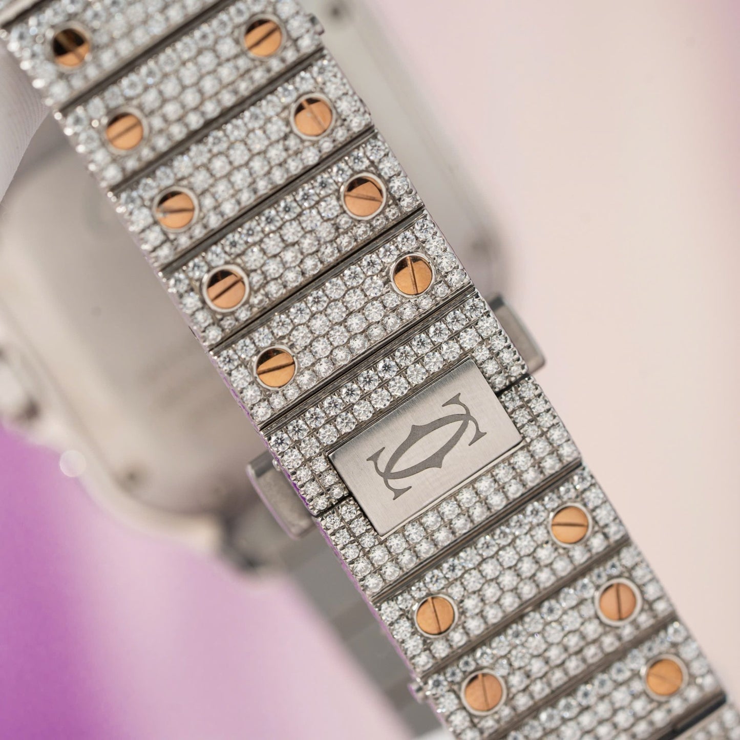 Cartier Santos Replica Watch With Full Diamond Moissanite Hong Kong 35mm