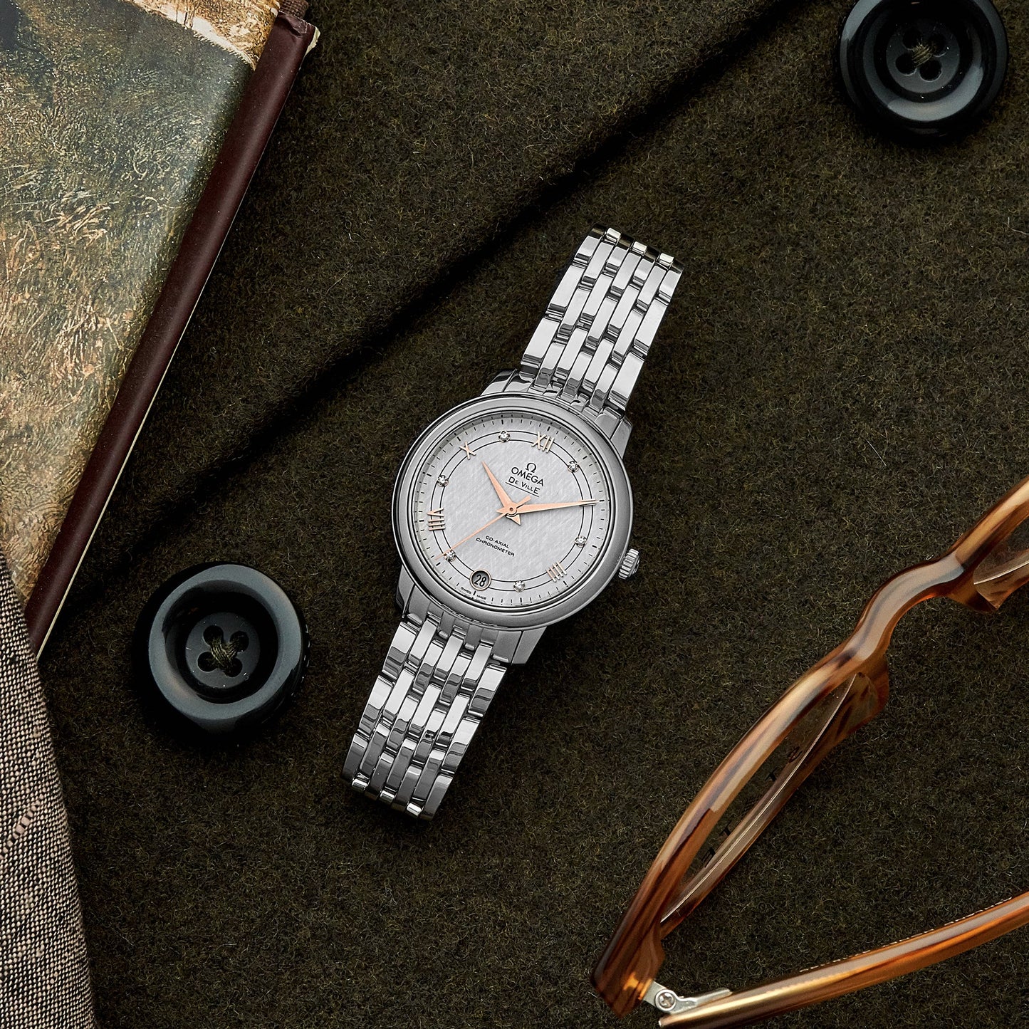 De Ville Prestige Co-Axial 32.7mm Silver-Opaline Dial With Diamonds(1:1 replica)
