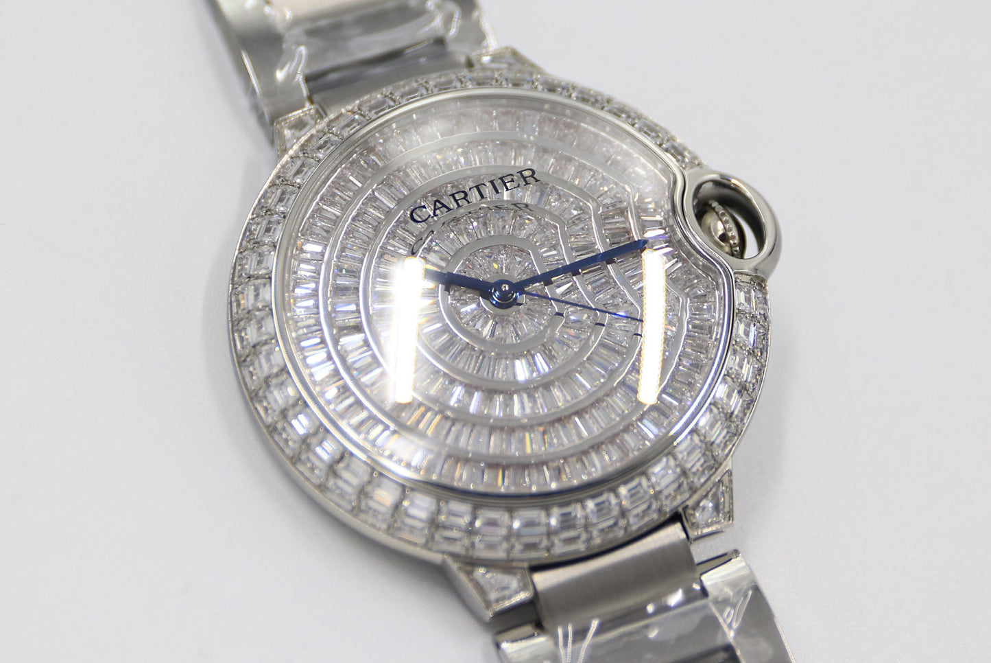 Cartier Blue Balloon Square Diamonds Full Sky Watch-White-Steel Strap-42mm(1:1 replica)