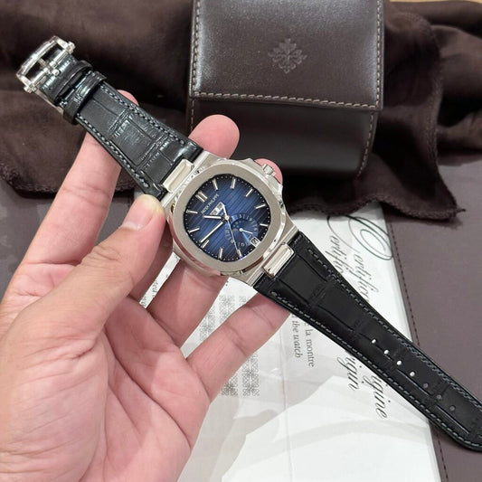 Patek Philippe Nautilus 5726 Replica 1:1 Watch Blue Dial Leather Strap GRF 40.5mm