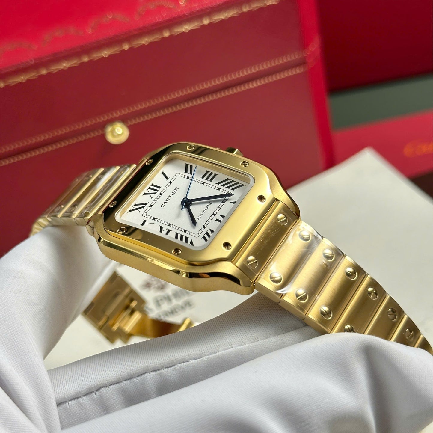 Cartier Santos Yellow Replica Watch White Dial BV Factory 35mm