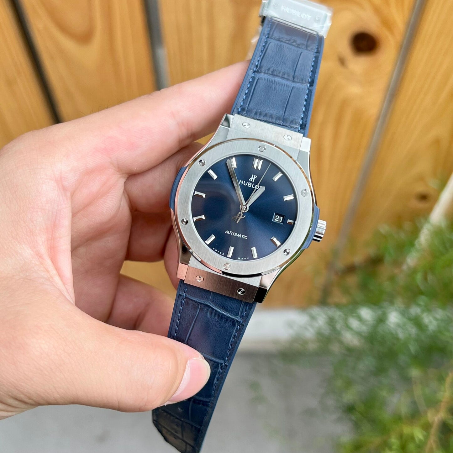 Hublot Replica 1:1 Watch Classic Fusion Titanium Blue Leather Strap JJF 42mm