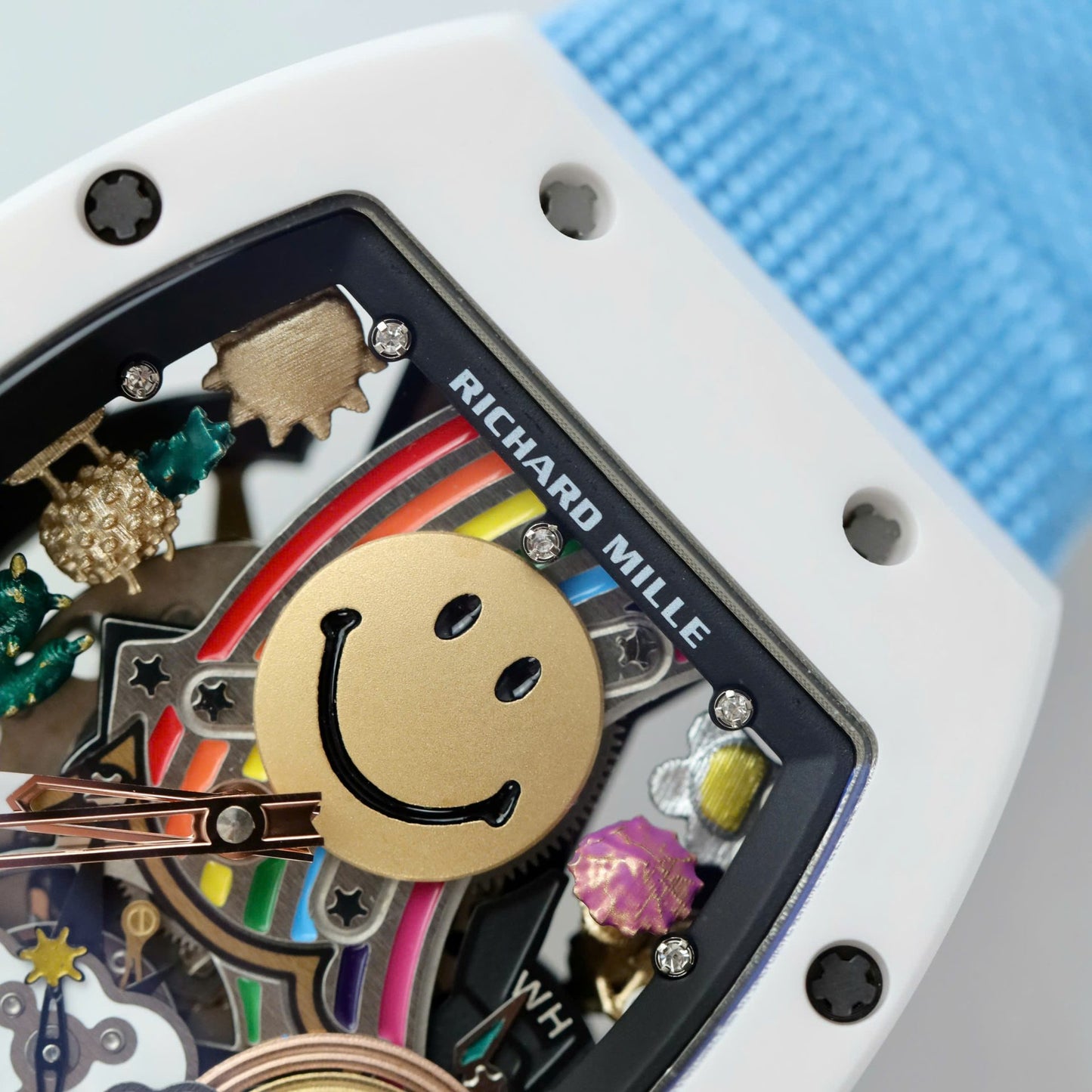 Richard Mille Copies Watches RM88 Smiley Fabic Nato Strap Blue 42mm