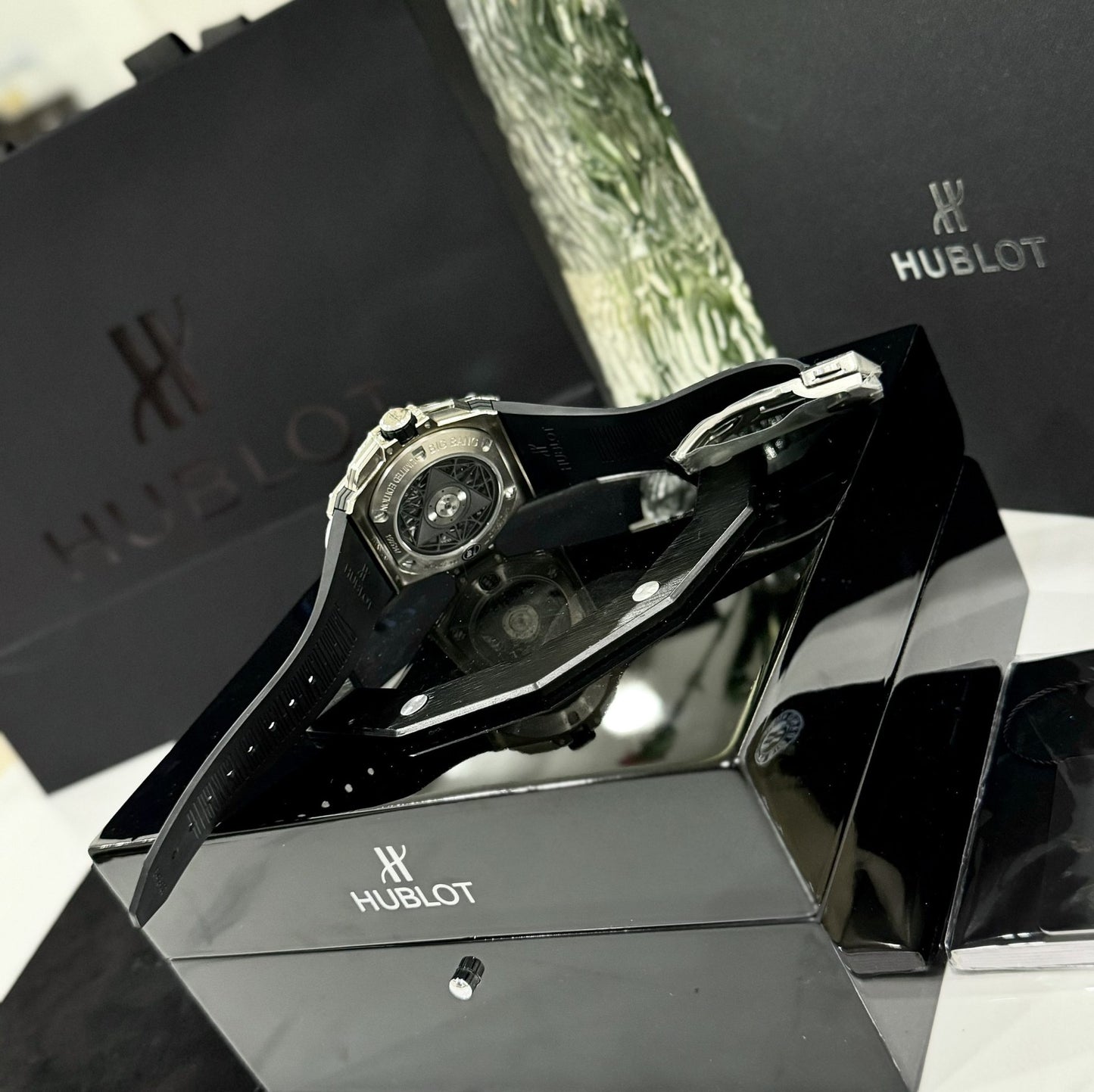 Hublot Replica 1:1 Watches Big Bang Sang Bleu ll Titanium Men s Rubber Strap Factory BBF 45mm