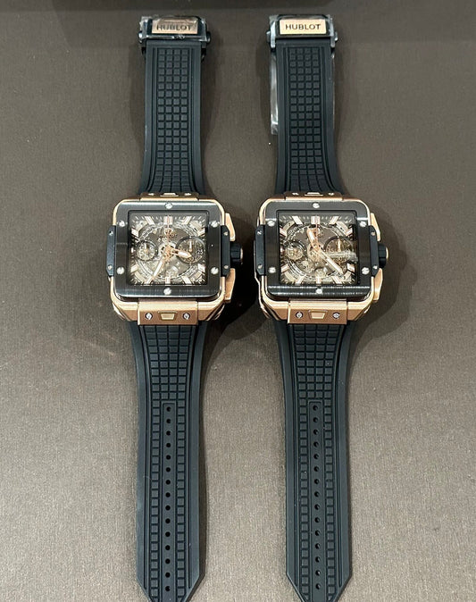 Hublot Big Big Square Best Replica Watch Rose Gold Black Bezel 42mm