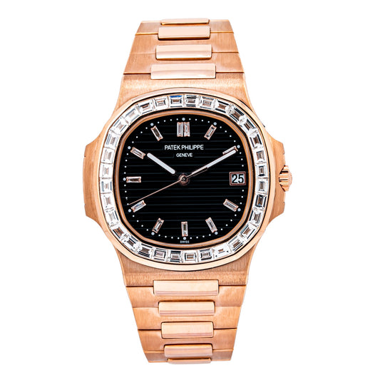 Patek Philippe Nautilus 5711 40MM Black Diamond Dial With Rose Gold Bracelet(1:1 replica)