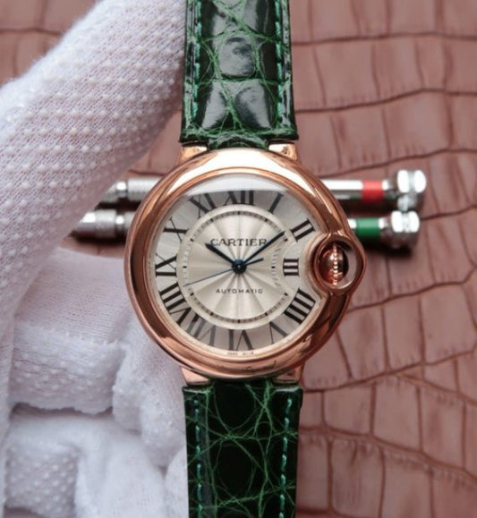 Replica Cartier Ballon Bleu 33mm RG White Textured Dial Leather Strap