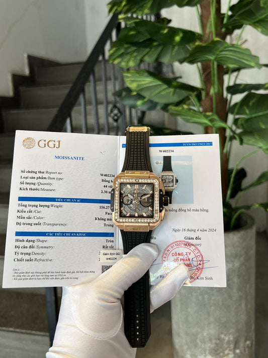 Hublot Best Replica Watch Square Bang King Gold Custom Moissanite Diamonds BBF 42mm