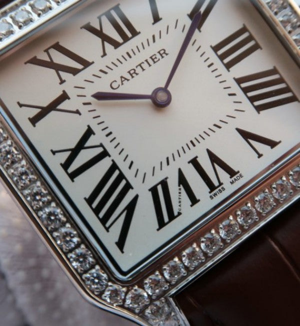 Replica Cartier Santos WH100651 Diamond SS White Dial Leather Strap A9015