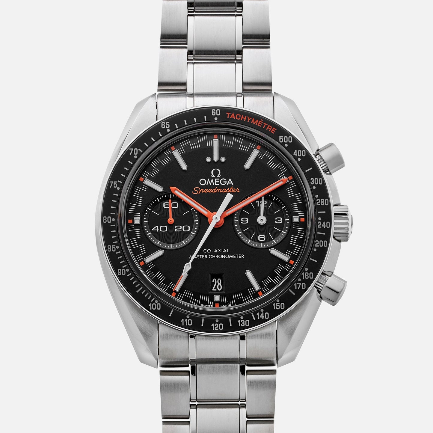 Speedmaster Racing Co-Axial Master Chronometer Chronograph 44.25mm Black Dial With Orange Accents On Bracelet(1:1 replica)