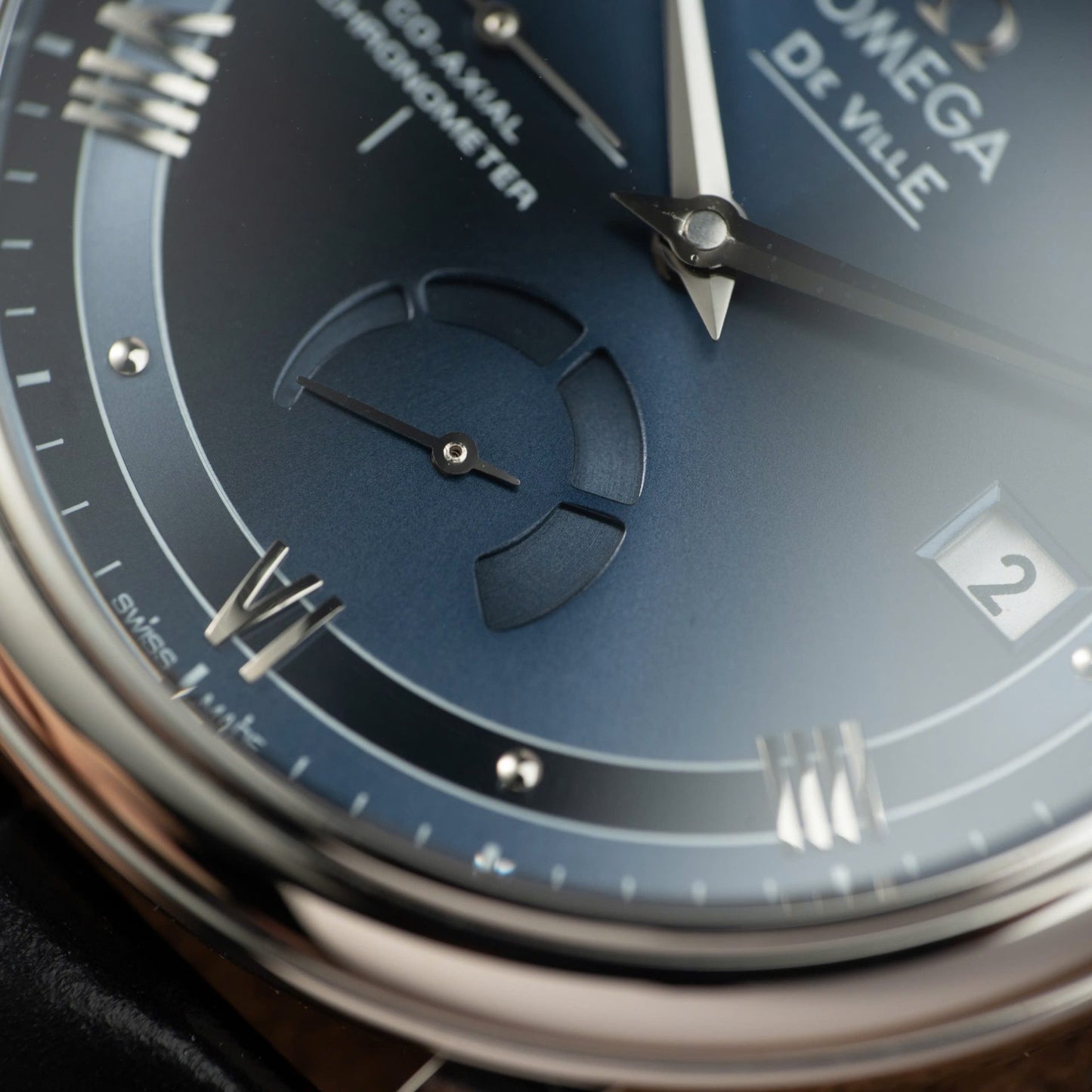 Omega De Ville Prestige Power Reserve Replica Watch Dial Blue Leather Strap 39.5mm