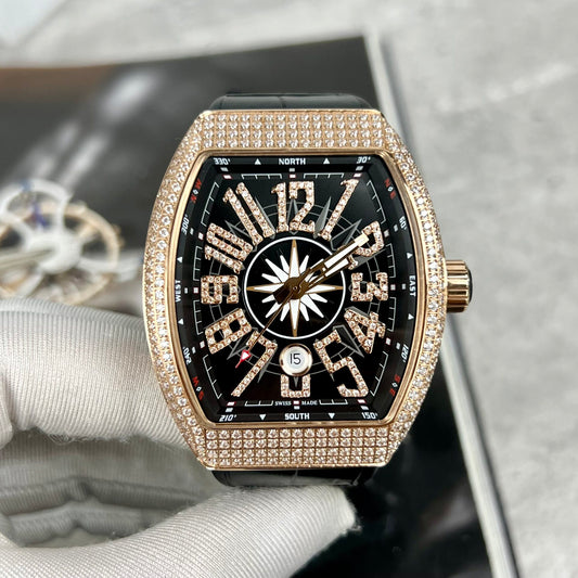 Franck Muller Replica 1:1 Watch V45 Black Dial Diamond Gold Case 45mm