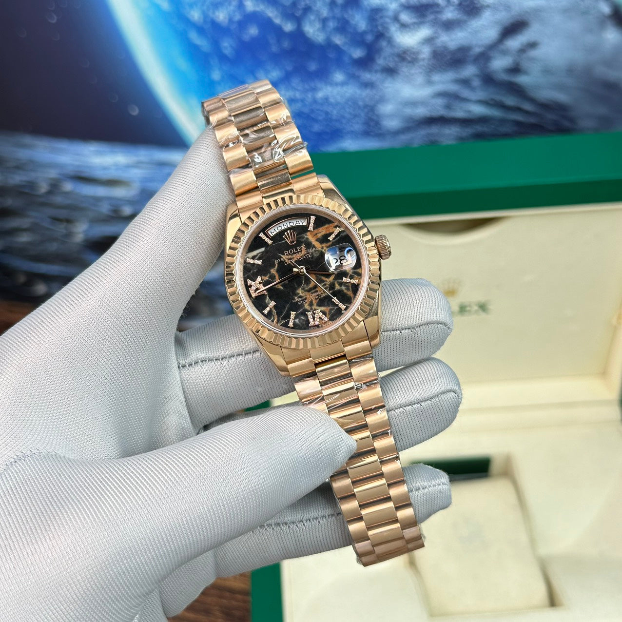 Rolex Fake Watch Day-Date Rose Gold Lava Dial BP Factory 40mm