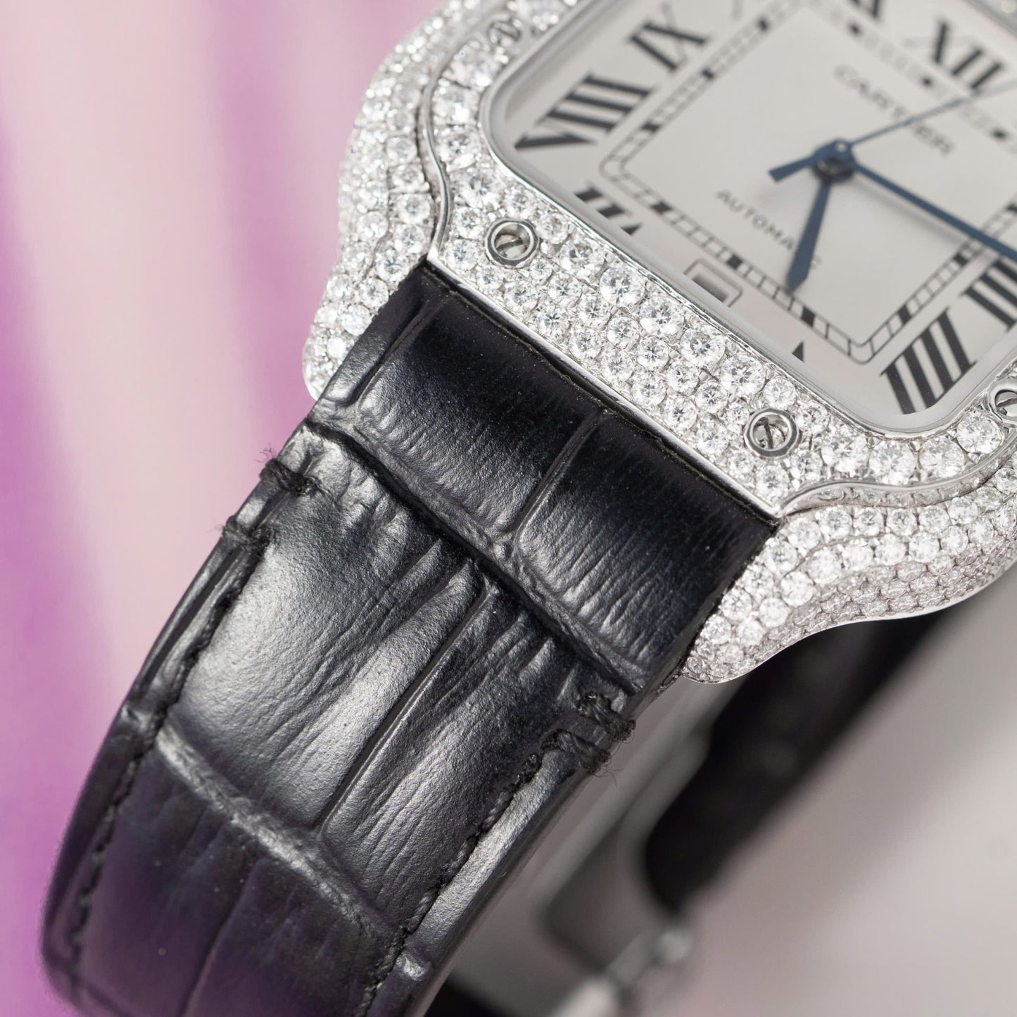Cartier Santos With Moissanite Diamond Hong Kong Rep 11 Watch Leather Strap 39.8mm