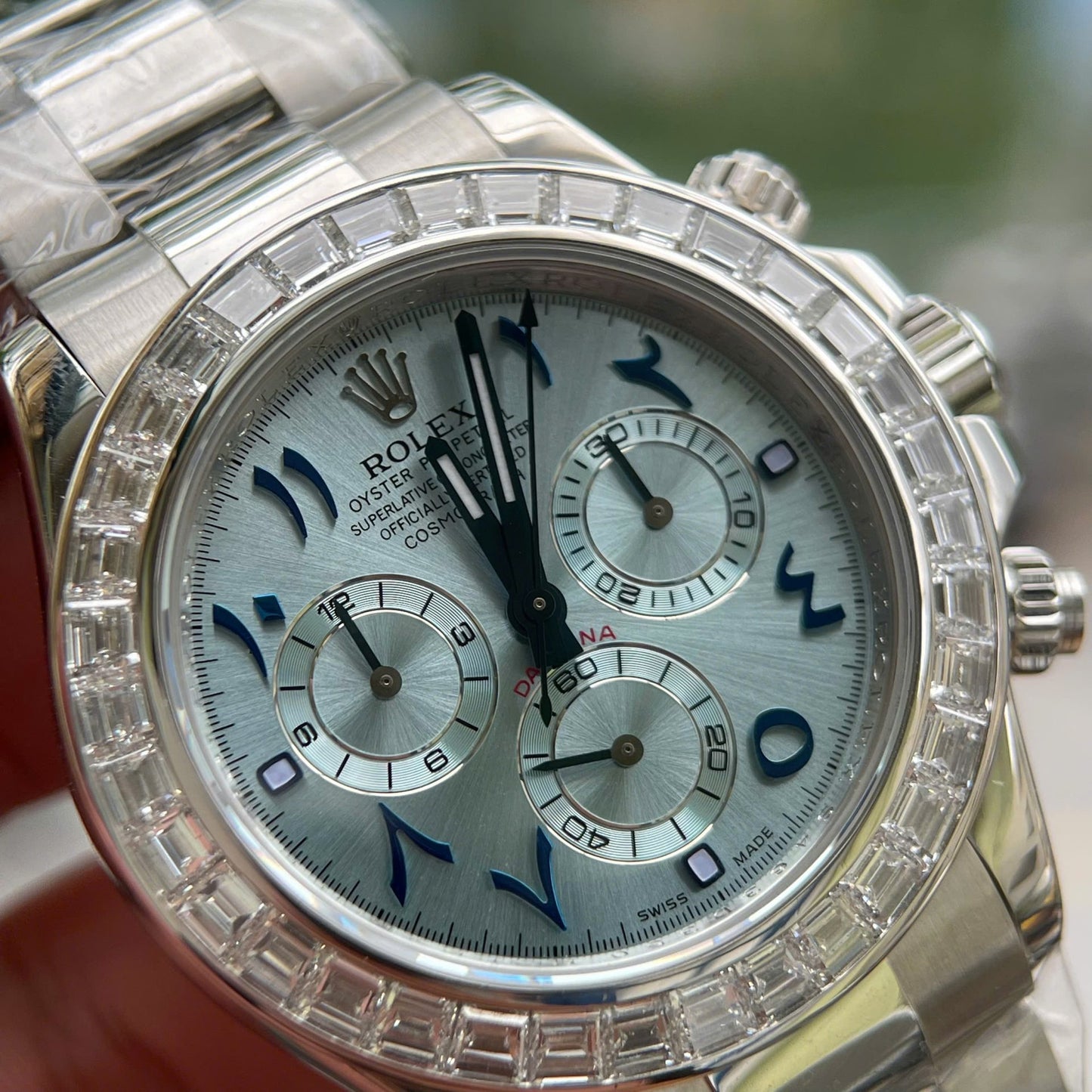 Rolex Daytona Best Replica Watch Custom Solid White Gold + Diamonds Baguette Hong Kong 40mm