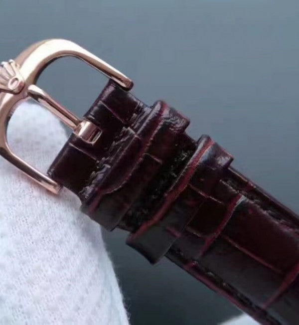 Replica Rolex MK Cellini Time 50505 Black Dial RG Leather Strap A3165