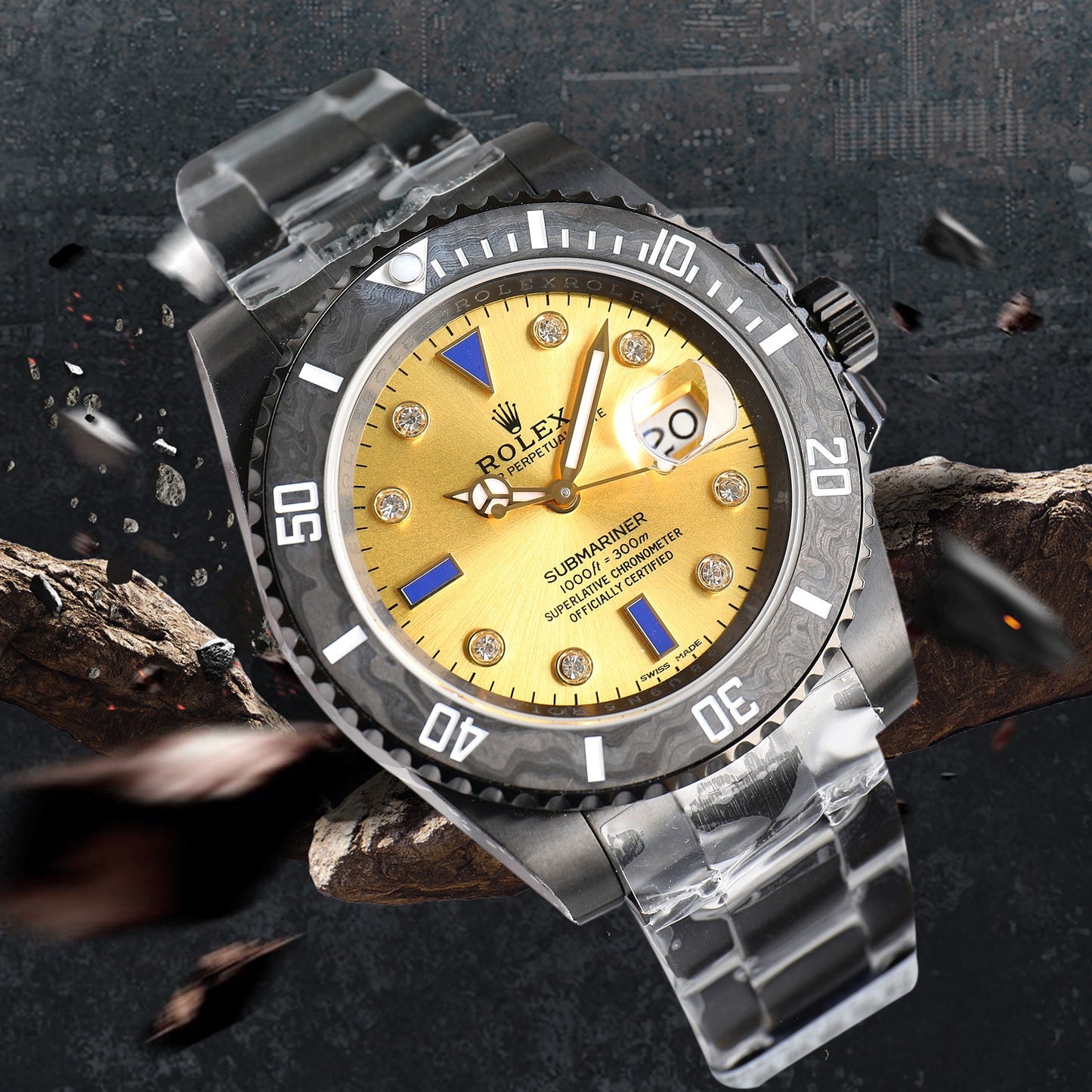 ROLEX Rolex Customized Submariner-Diamond Dial-Carbon Fiber Bezel-Black Gold(1:1 replica)