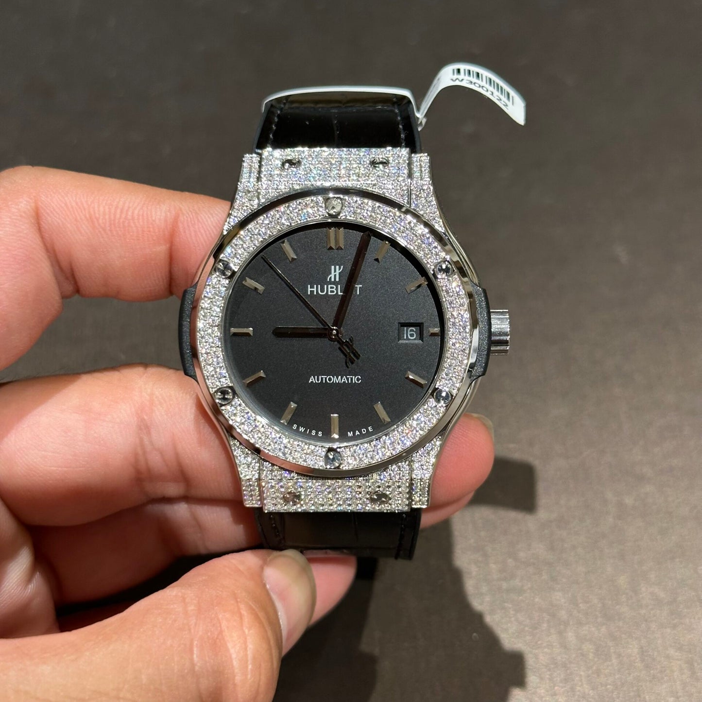 Hublot Replica Watch With Full Diamond Moissanite Diamonds Black Dial Men s 42mm
