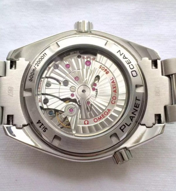 Replica Omega Planet Ocean SS GMT Black Dial Orange Markers SS Bracelet A8605