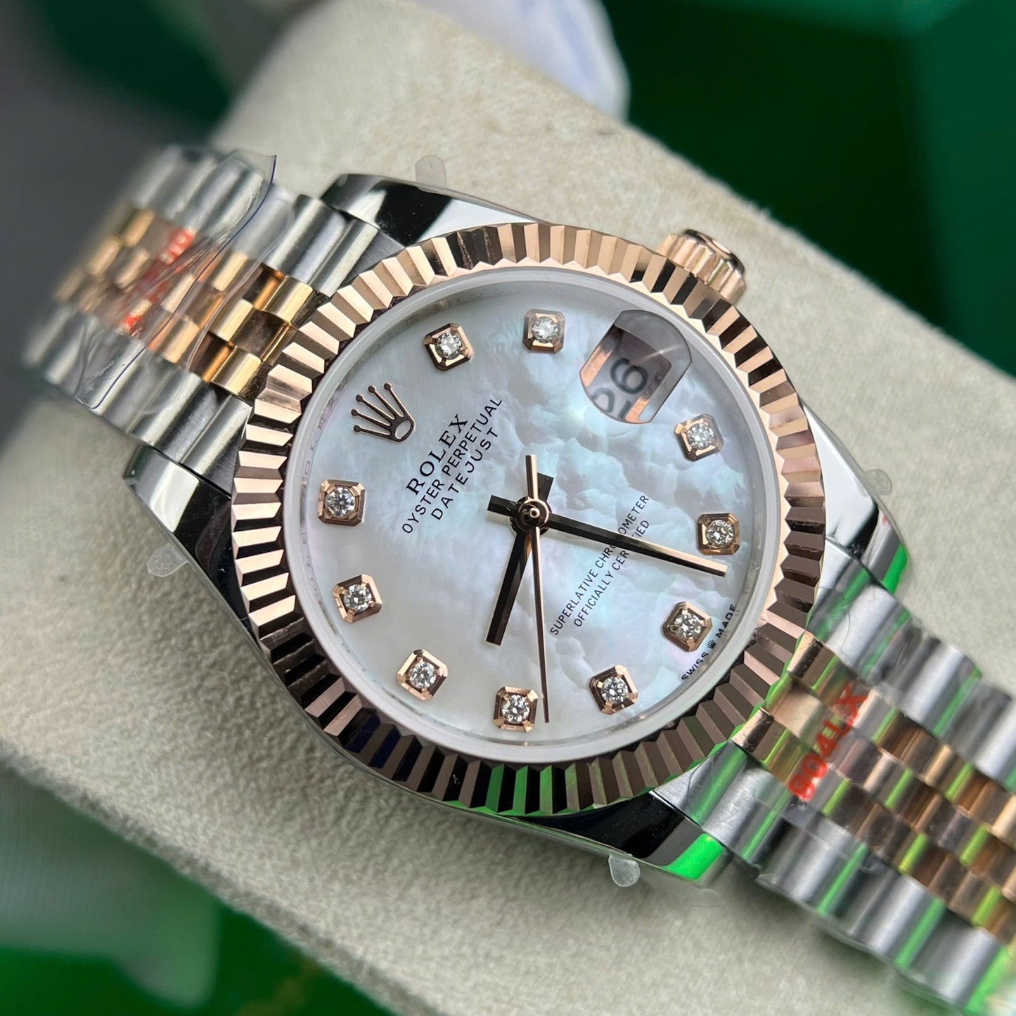 Rolex DateJust Replica Watch Gold Wrapped + MOP Dial Natural Diamond Markers GM Factory 31mm