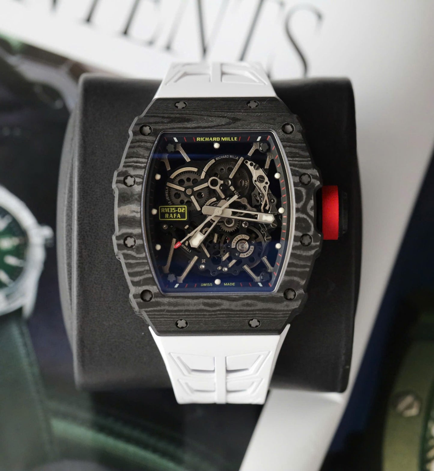 Richard Mille RM35-02 Knock Off Watches Carbon Super Light Rubber Strap Red ZF Factoy 44mm