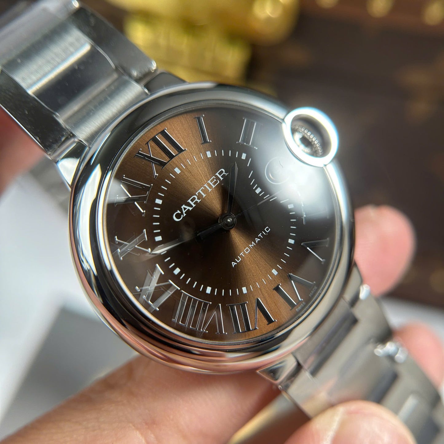 Cartier Ballon Bleu Best Copies Watch Brown Dial Metal Wire AF Factory 40mm