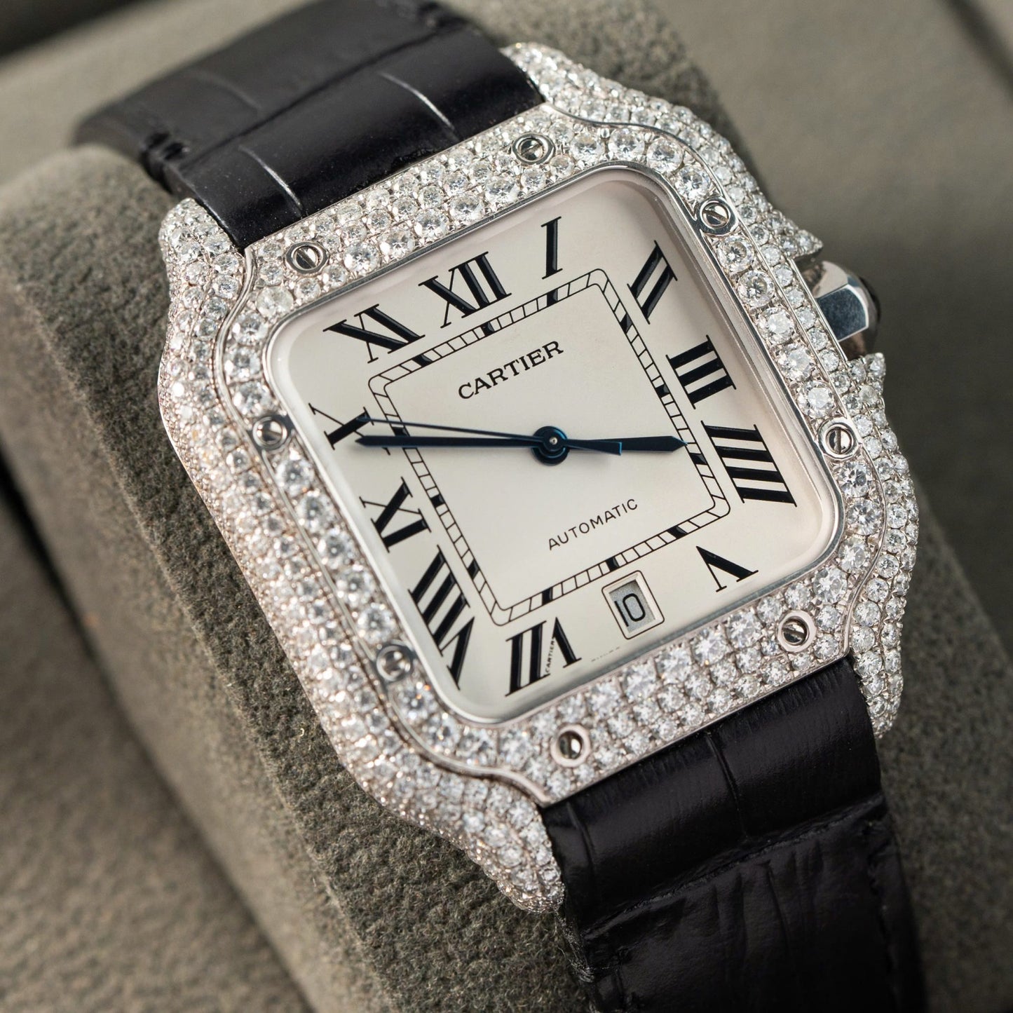 Cartier Santos With Moissanite Diamond Hong Kong Rep 11 Watch Leather Strap 39.8mm