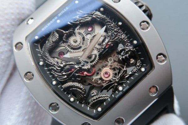 Replica Richard Mille RM057 Dragon Phoenix SS Case Black Dragon Dial Black Rubber Strap