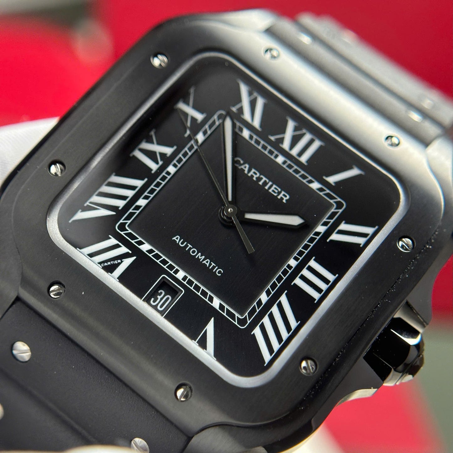 Cartier Santos Black Replica 11 Watch Rubber Strap BV Factory 39.8mm