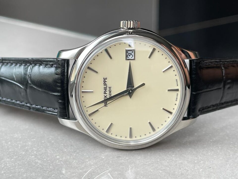 Replica PATEK PHILIPPE Calatrava ZF 5298p Date off White Dial SS bezel ZF factory