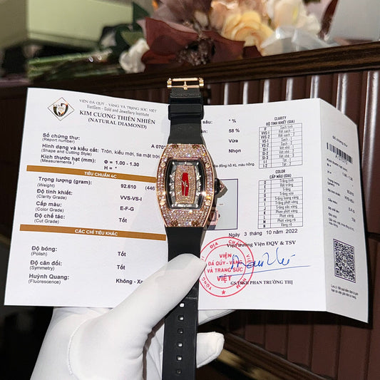Richard Mille RM007 Replica Watch Rose Gold Wrapped With Full Natural Diamond 36mm