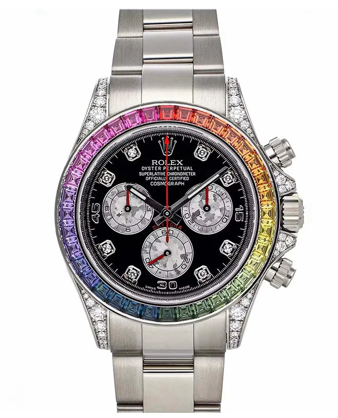 Rolex Daytona White Gold Rainbow Bezel Black Dial 116599RBOW(1:1 replica)