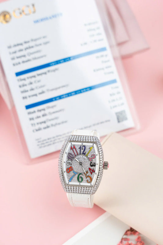 Franck Muller V32 Copies Watches Custom Diamonds Moissanite Hong Kong 36mm