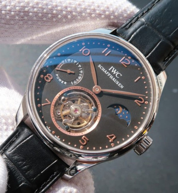 Replica IWC Portuguese Tourbillon Power Reserve Moonphase Gold Maker Black Dial