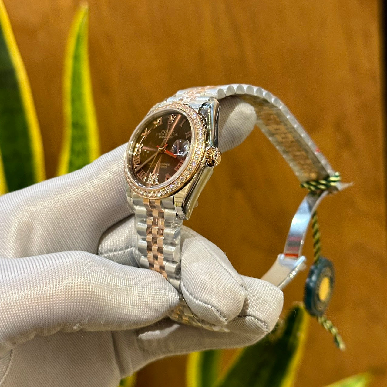 Rolex DateJust Women s High Quality Fake Watch With Diamonds Chocolate Dial 31mm