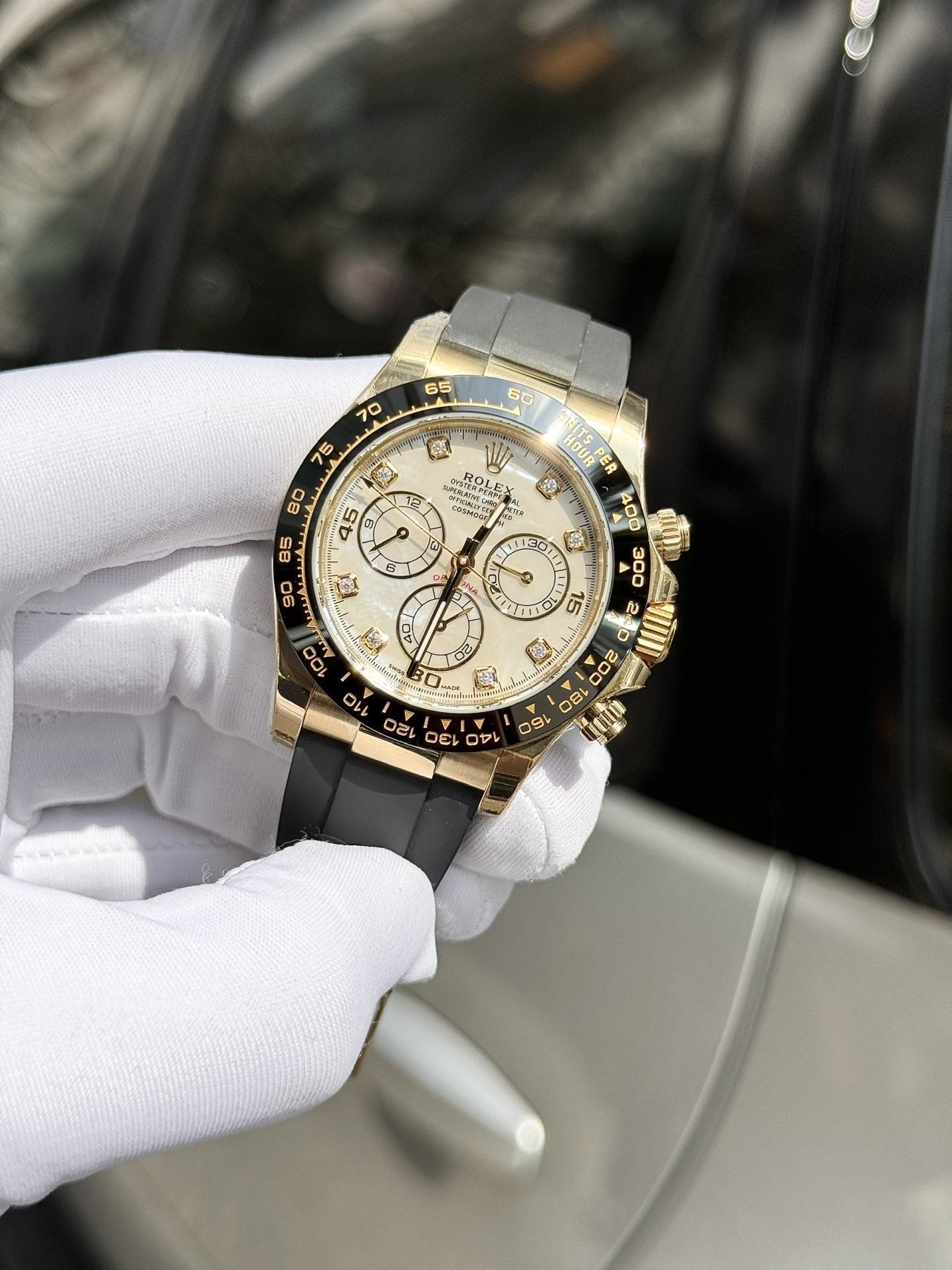 Rolex Daytona 116518 White Mother of Pearl Dial Rep 11 Watch With Moissanite Diamond Clean Factory 40mm