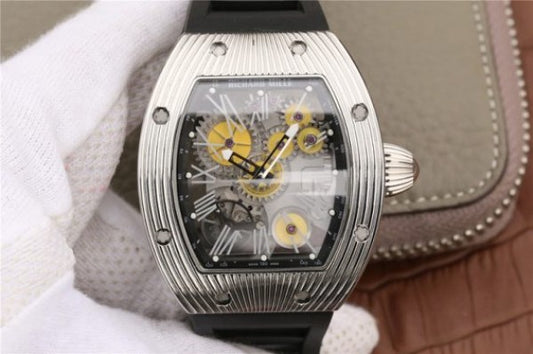 Replica Richard Mille RM018 Hommage a Boucheron SS Yellow Skeleton Dial Black Rubber Strap 6T51
