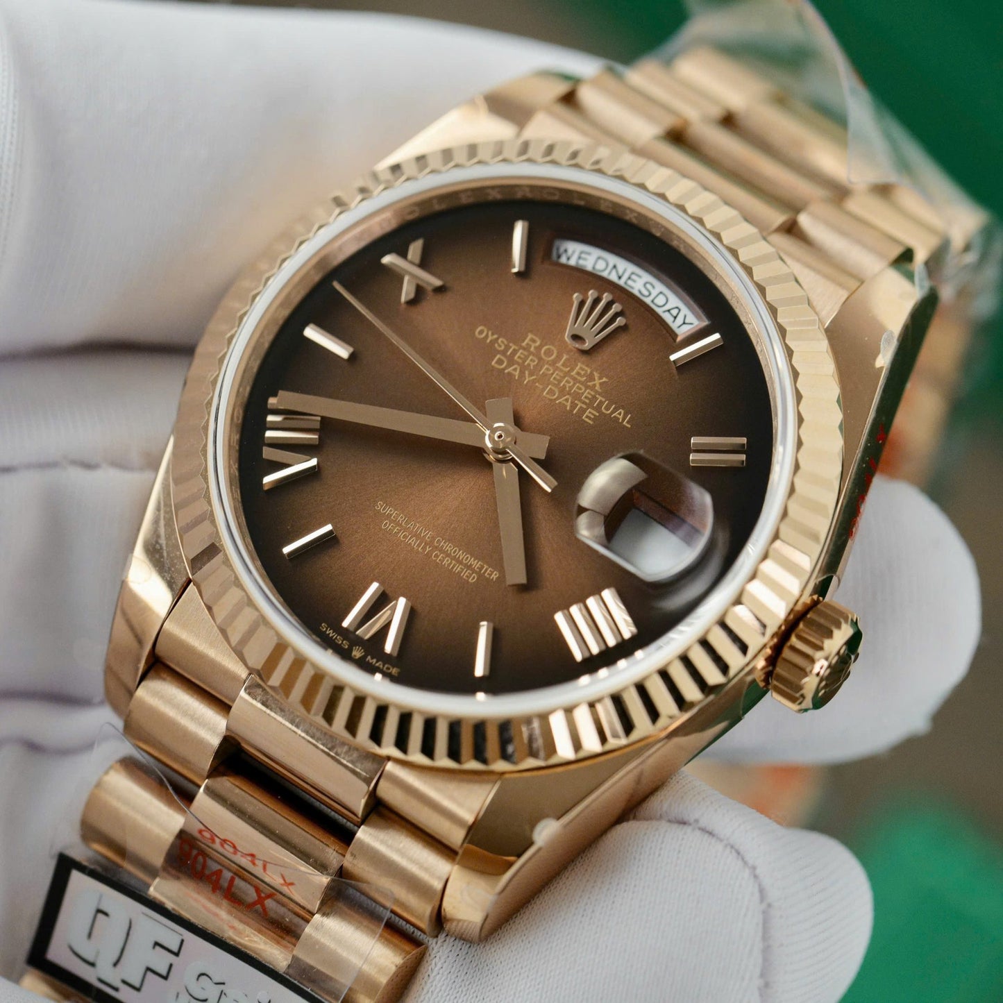 Rolex Day-Date 128235 Replica Watch Dial Chocolate Weight 158gram QF Factory 36mm