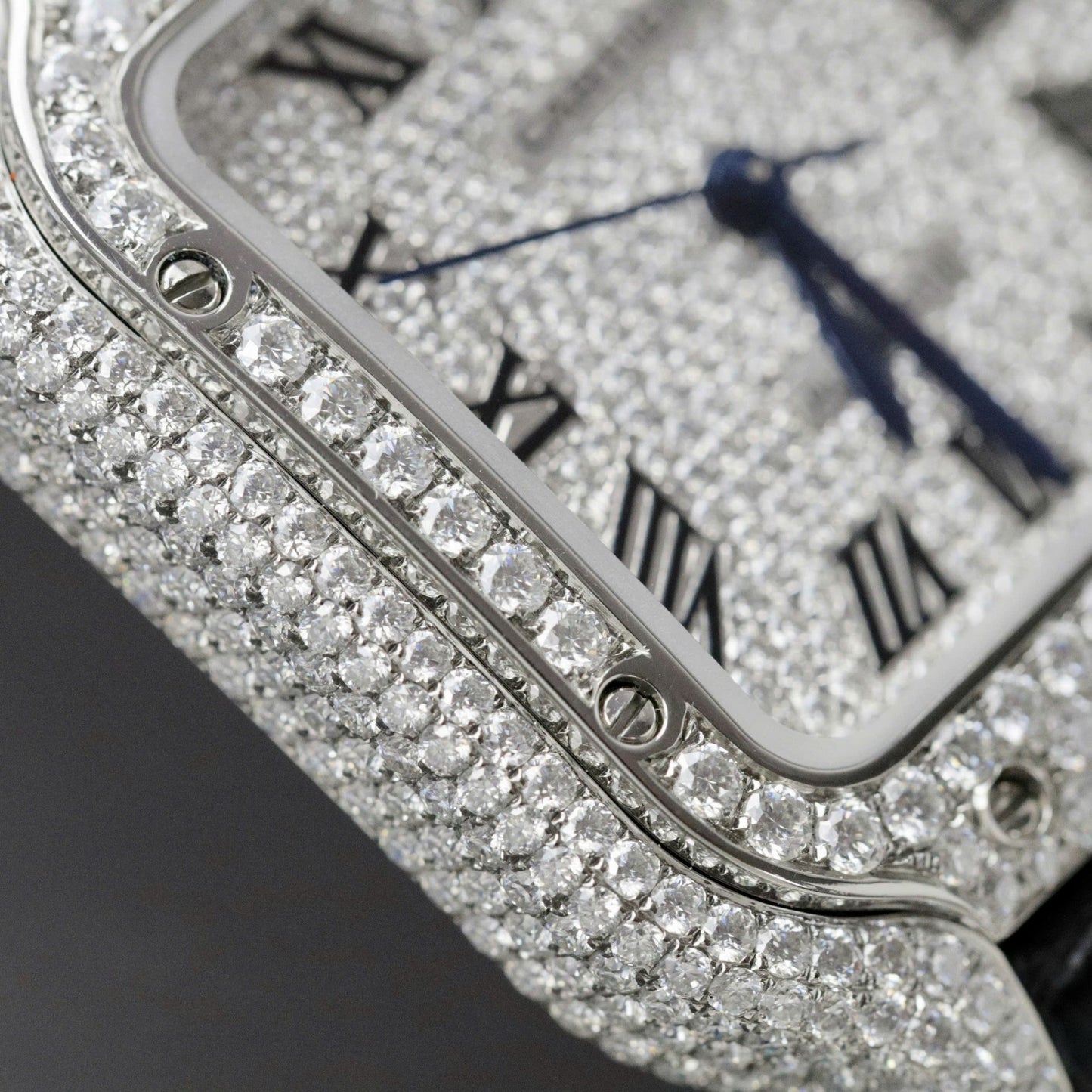 Cartier Santos Women Copies Watches Full Moissanite Diamonds Custom 35mm