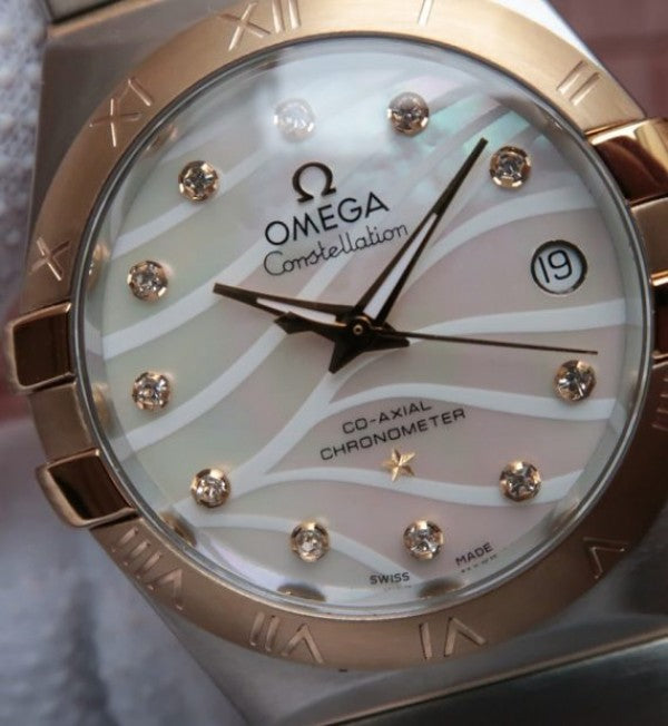 Replica Omega V6 Constellation Diamonds Bezel YG Bezel White Textured Dial A2500